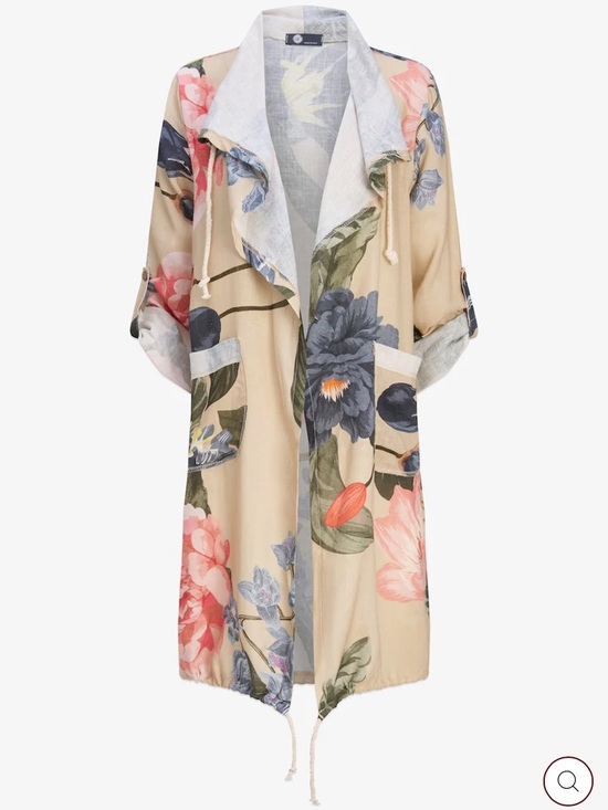 M Made In Italy Tops - Floral Lightweight Linen blend Duster - Oat and Pink Floral